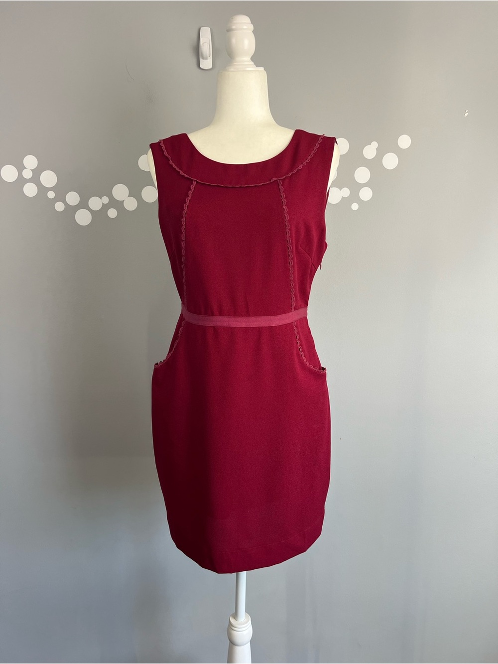 Esley Burgundy Empire Waist Pocket Sheath Dress L Work Office